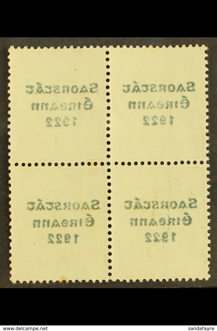 1922-23 SAORSTAT 6d Reddish Purple, SG 60, Fine Mint Block Of Four Showing Full Offset Of Overprint. For More Images, Pl - Autres & Non Classés