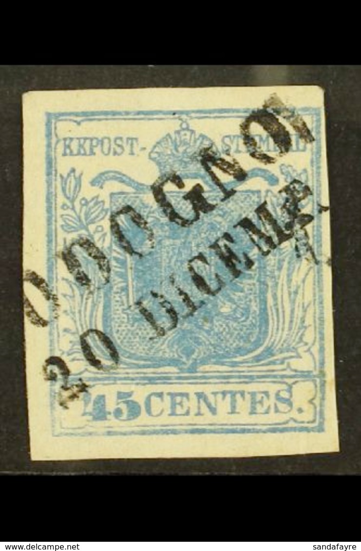 LOMBARDY VENETIA 1851 45c Blue Type I On Vertically Ribbed Paper, Sass 17, Superb Used With Almost Full Codogno 2 Line C - Ohne Zuordnung