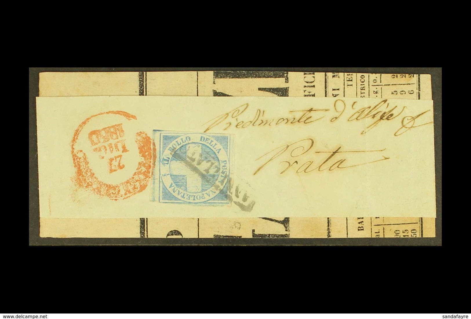 NAPLES 1860 ½t Blue "Croce Di Savoia", Sass 16, Very Fine Used On Wrapper Affixed To Part Newspaper. Good Unworn Impress - Ohne Zuordnung