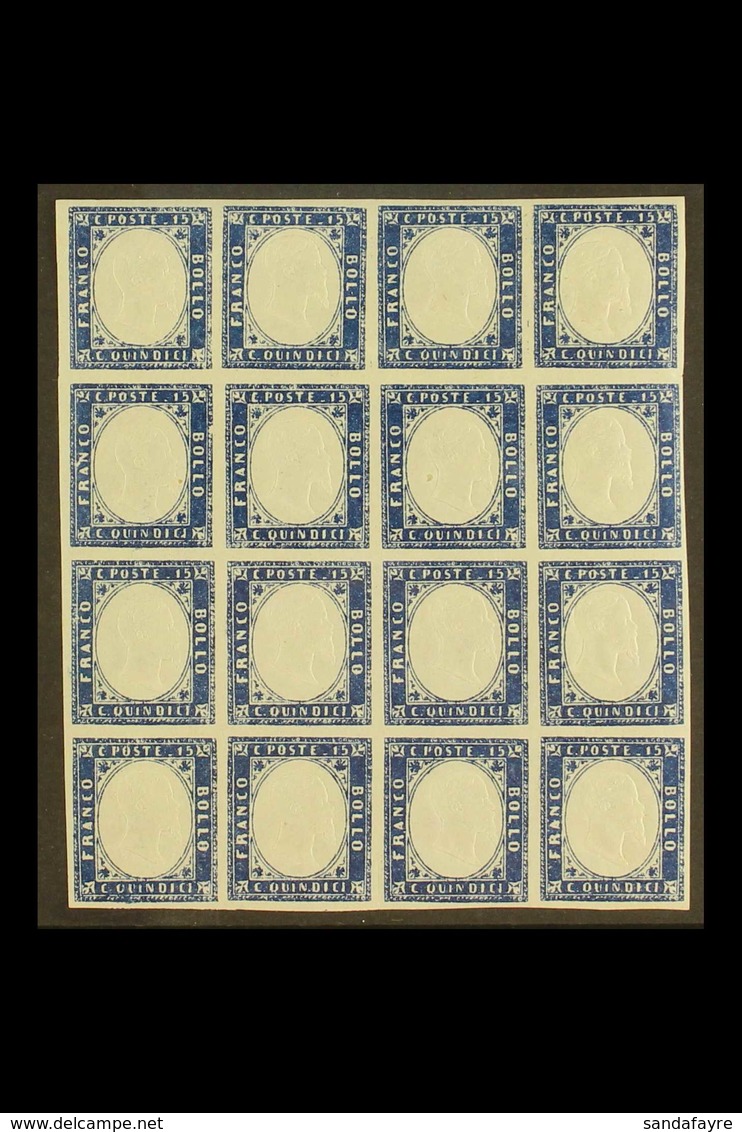 1863 15c Blue Imperf, Sass 11, Superb NEVER HINGED MINT Block Of 16. Rare And Magnificent Show Piece. Raybaudi Photo Cer - Non Classés