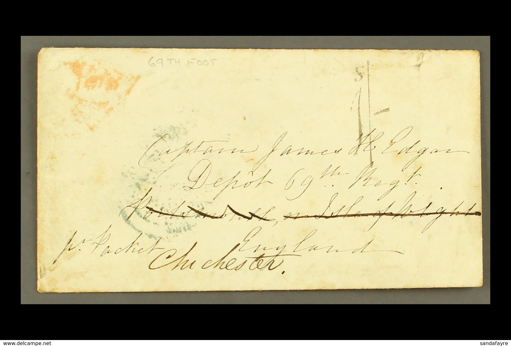 1851 Stampless Envelope From An Advance Party Of The 69th Foot In Jamaica Addressed To The 69th Regiment Depot "Portsmou - Giamaica (...-1961)