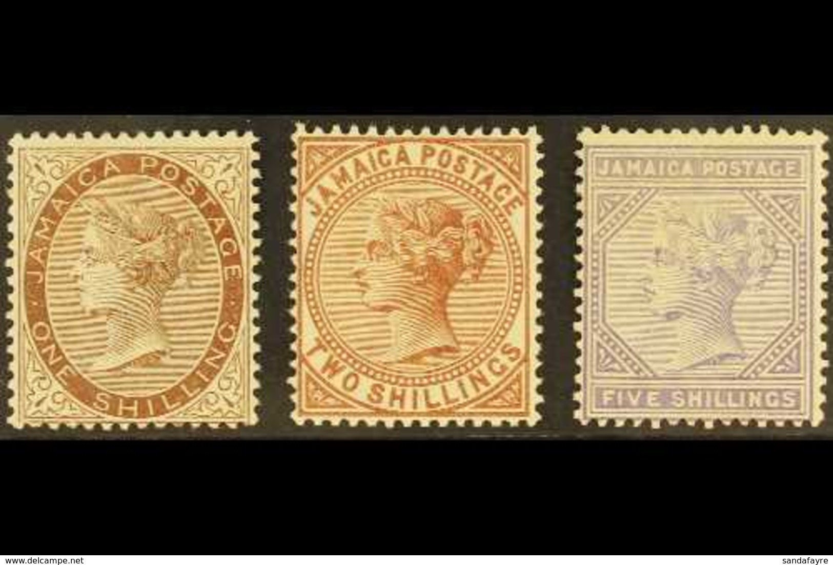 1883-97 1s Brown, 2s Venetian Red And 5s Lilac Top Values, SG 24/26, Fine Mint, Fresh. (3 Stamps) For More Images, Pleas - Jamaïque (...-1961)