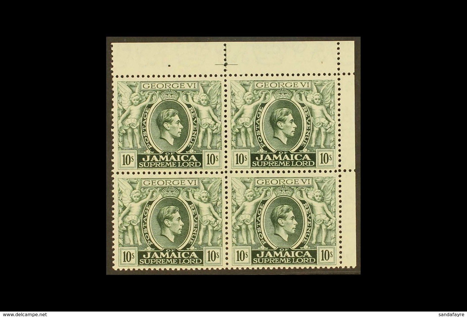 1938-52 10s Myrtle Green - Perf 13, SG 133aa, Never Hinged Mint Corner Block Of 4 (4 Stamps) For More Images, Please Vis - Jamaïque (...-1961)