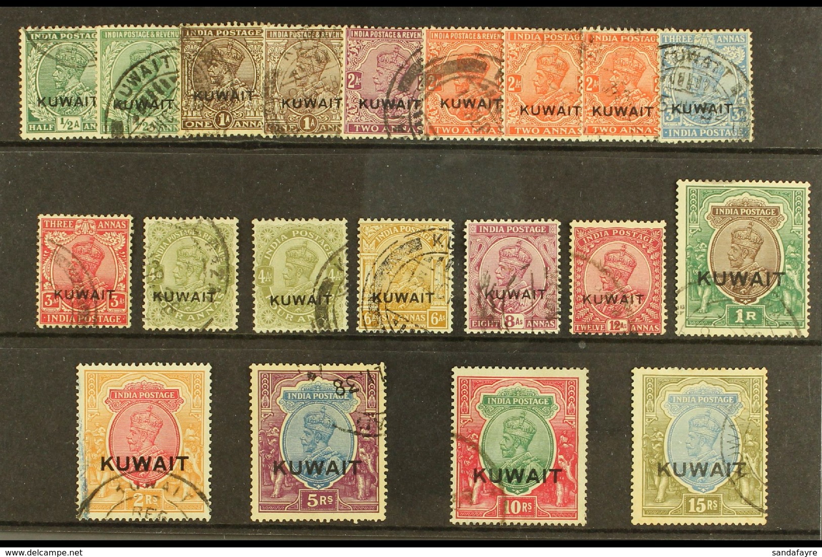 1929 - 37 Geo V, Nasik Printing, Overprint Set, SG 16/29, Good To Very Fine Used, 2R With Blue Crayon Line, 15r With Lig - Kuwait