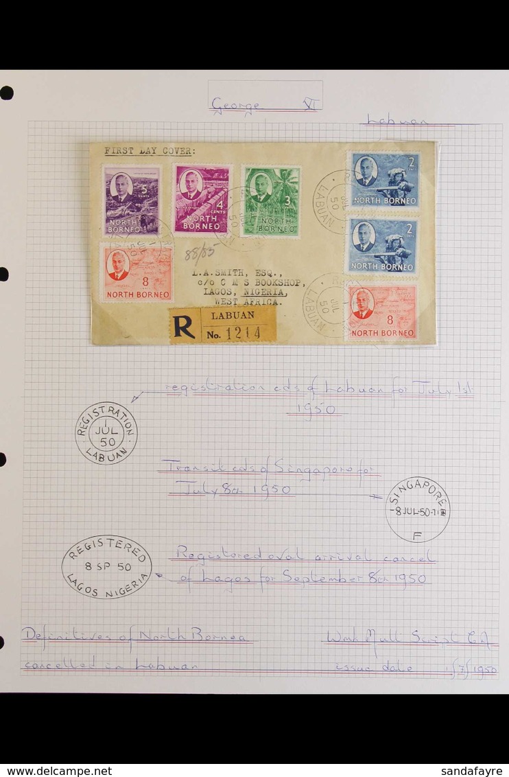 USED IN LABUAN NORTH BORNEO KGVI ISSUES USED ON COVERS Incl. 1937 Coronation Set On 1939 Reg'd Cover,  1949 UPU Set On I - Nordborneo (...-1963)