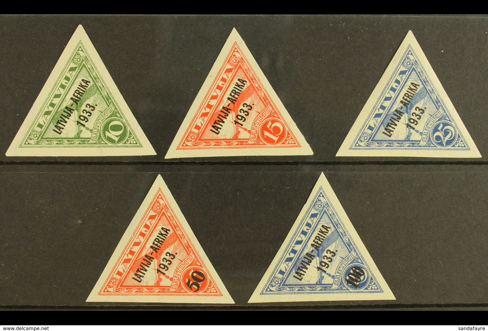 1933 NEVER HINGED MINT AIR CHARITY. Riga - Bathurst Flight Opt'd "Latvija - Africa 1933" Imperforate Set, Mi 220/24, SG  - Lettland