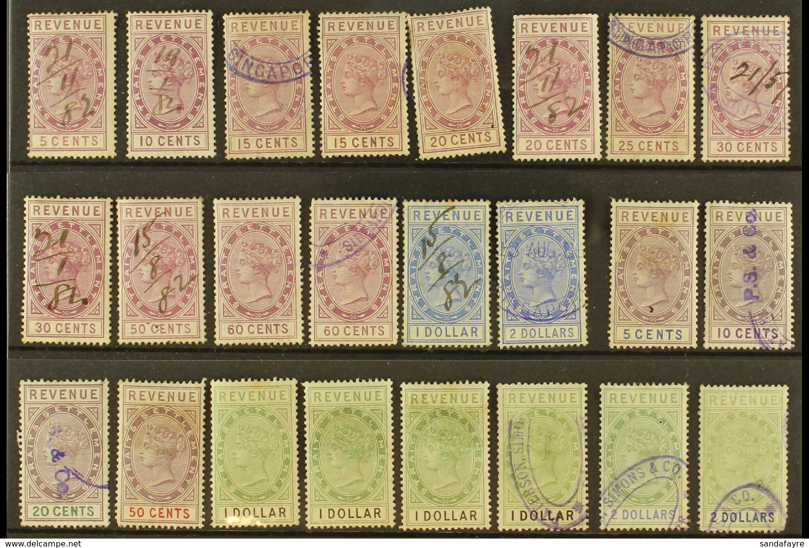 REVENUE 1882-1893 USED SELECTION Presented On A Stock Card That Includes 1882 Range With Most Values To $2 & 1888-1893 R - Straits Settlements