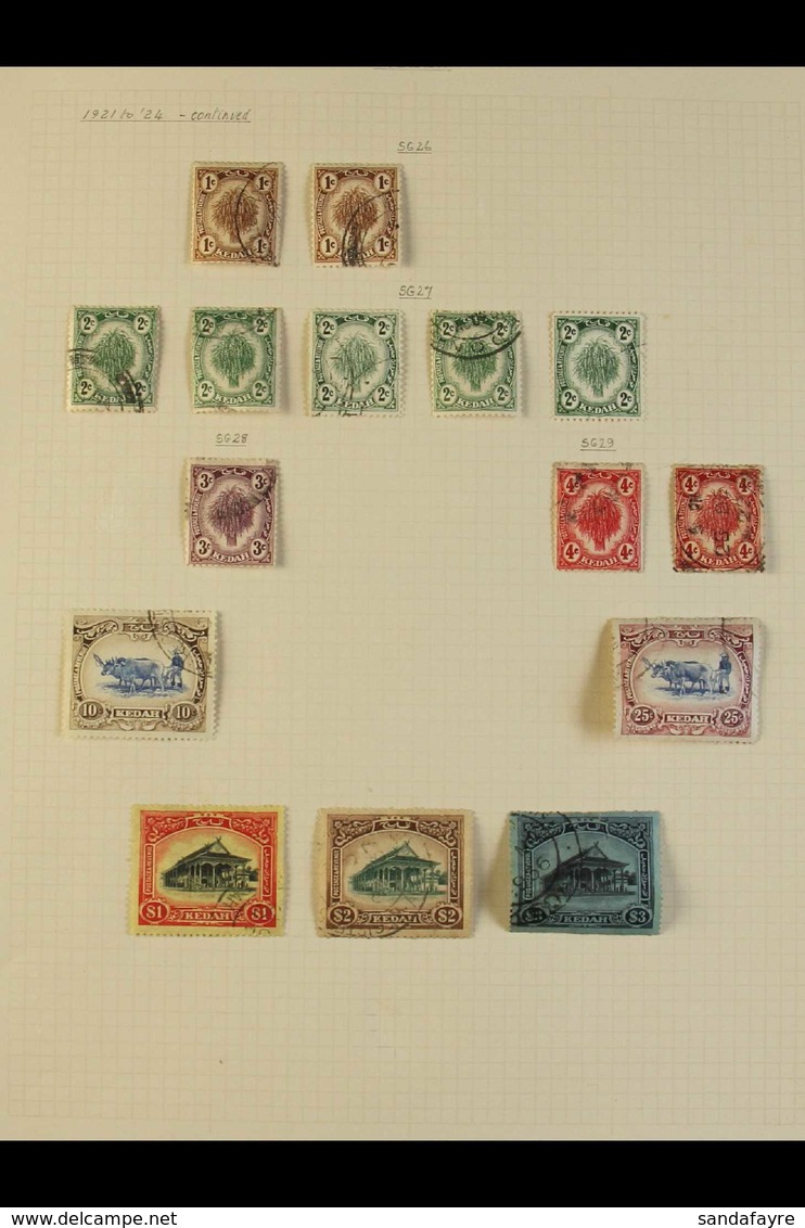 KEDAH 1912-1950 USED COLLECTION On Leaves, Inc 1921-32 Set To $3 (ex 21c) Inc 10c Wmk To Right, 40c (x2) & 50c Wmk To Le - Sonstige & Ohne Zuordnung