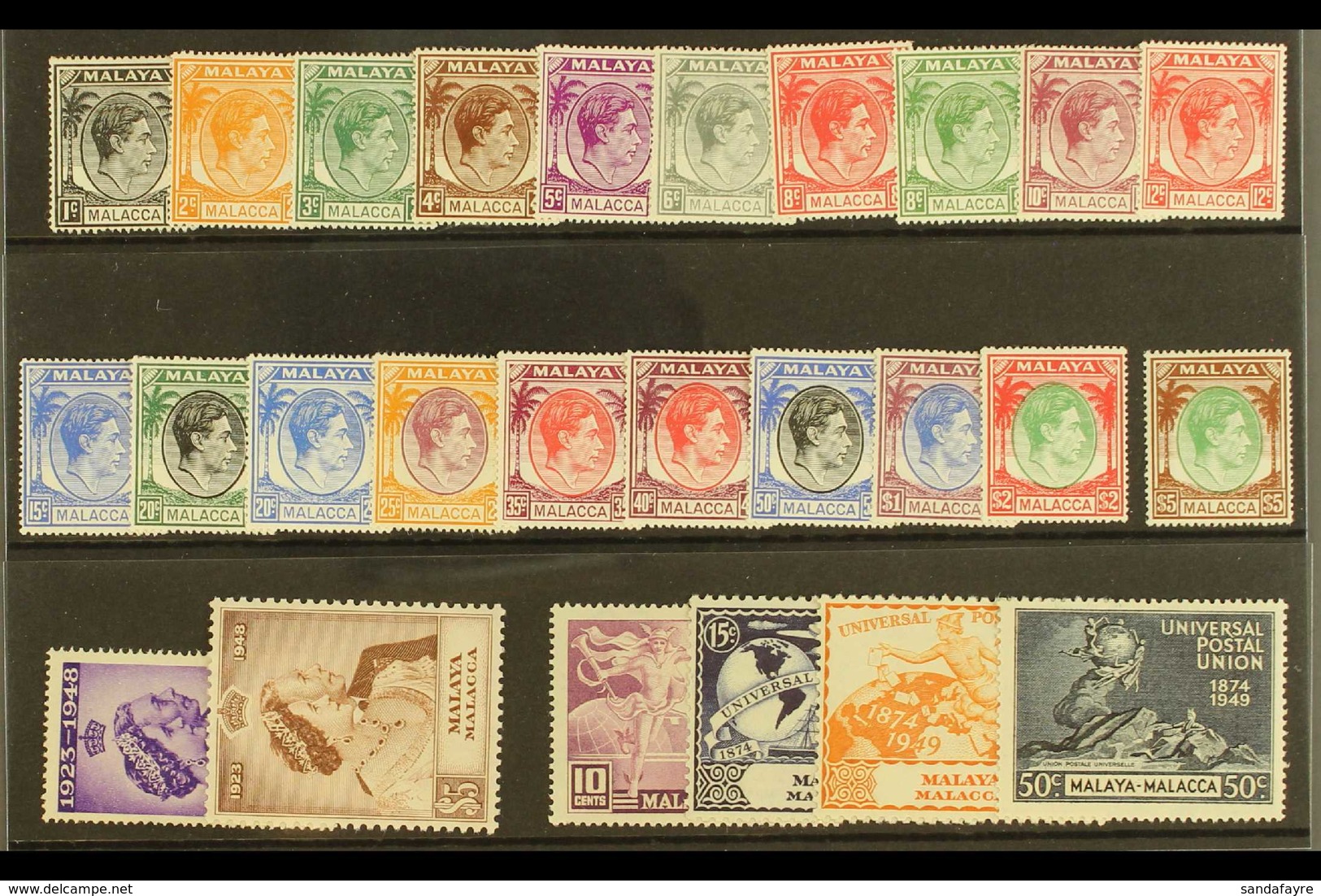 MALACCA 1948-1949 COMPLETE VERY FINE MINT RUN On A Stock Card, Complete SG 1/21, Inc 1948 Wedding Set, 1949-52 Set Etc.  - Autres & Non Classés