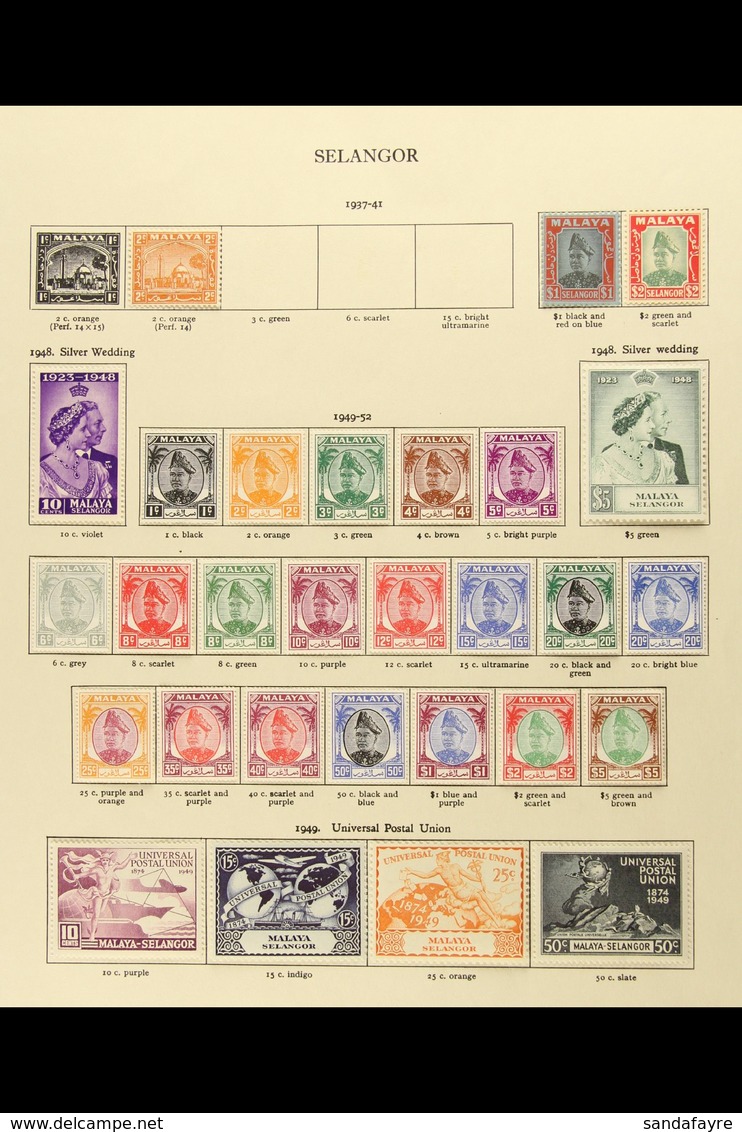 SELANGOR 1941-1970 VERY FINE MINT Collection On Printed Leaves. With 1941 2c Orange Perf 14 (SG 70a), 1941 $1 & $2 Sulta - Autres & Non Classés