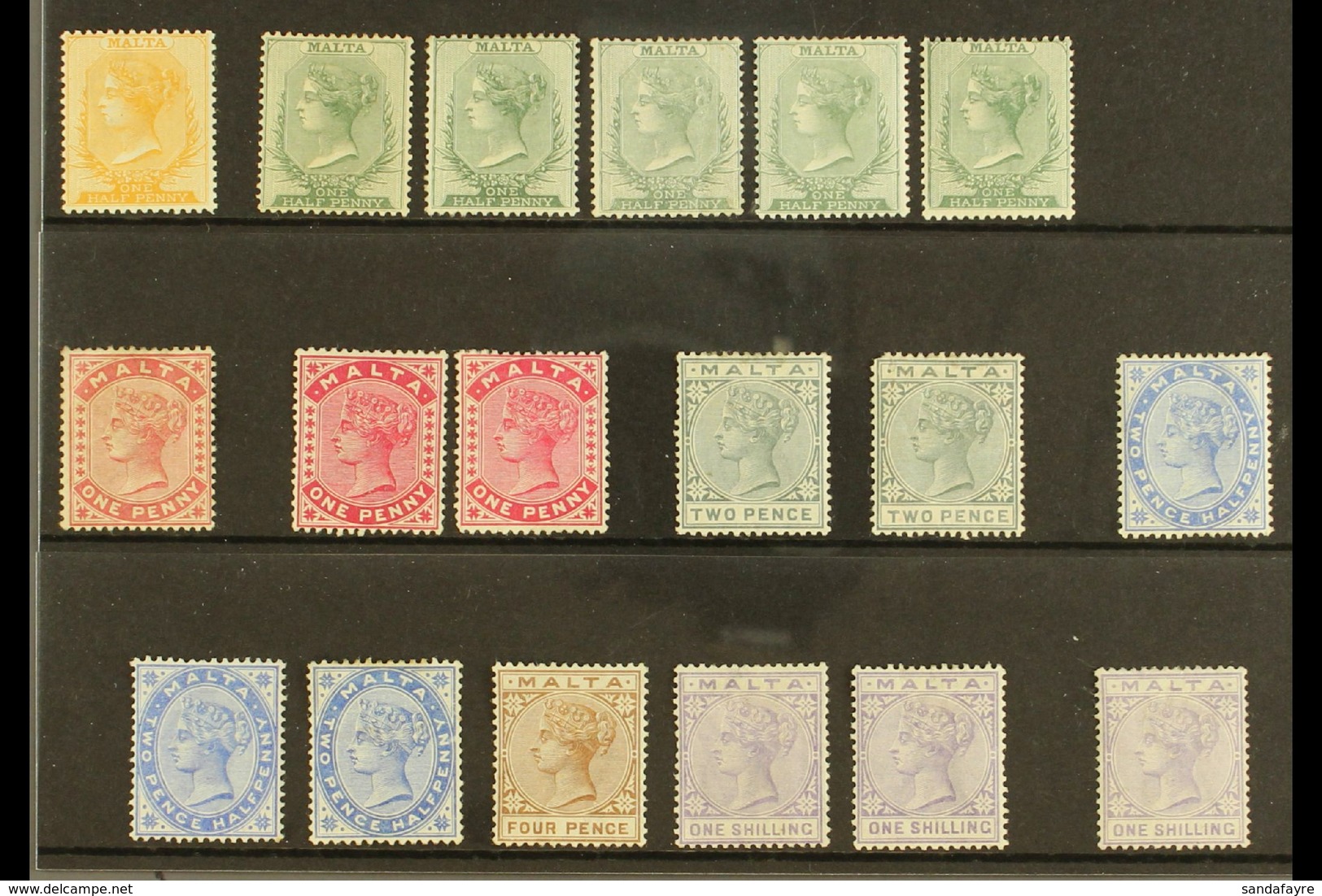 1882-90 CA WMK MINT SELECTION Presented On A Stock Card. Includes 1882 Orange Yellow ½d, 1885-90 Set With A Selection Of - Malte (...-1964)