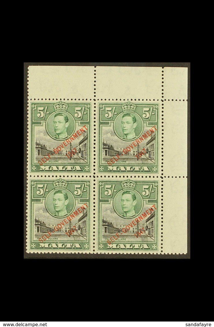 1948-53 5s Black & Green, SG 247, Never Hinged Mint Corner Block Of 4. Lovely (4 Stamps) For More Images, Please Visit H - Malta (...-1964)