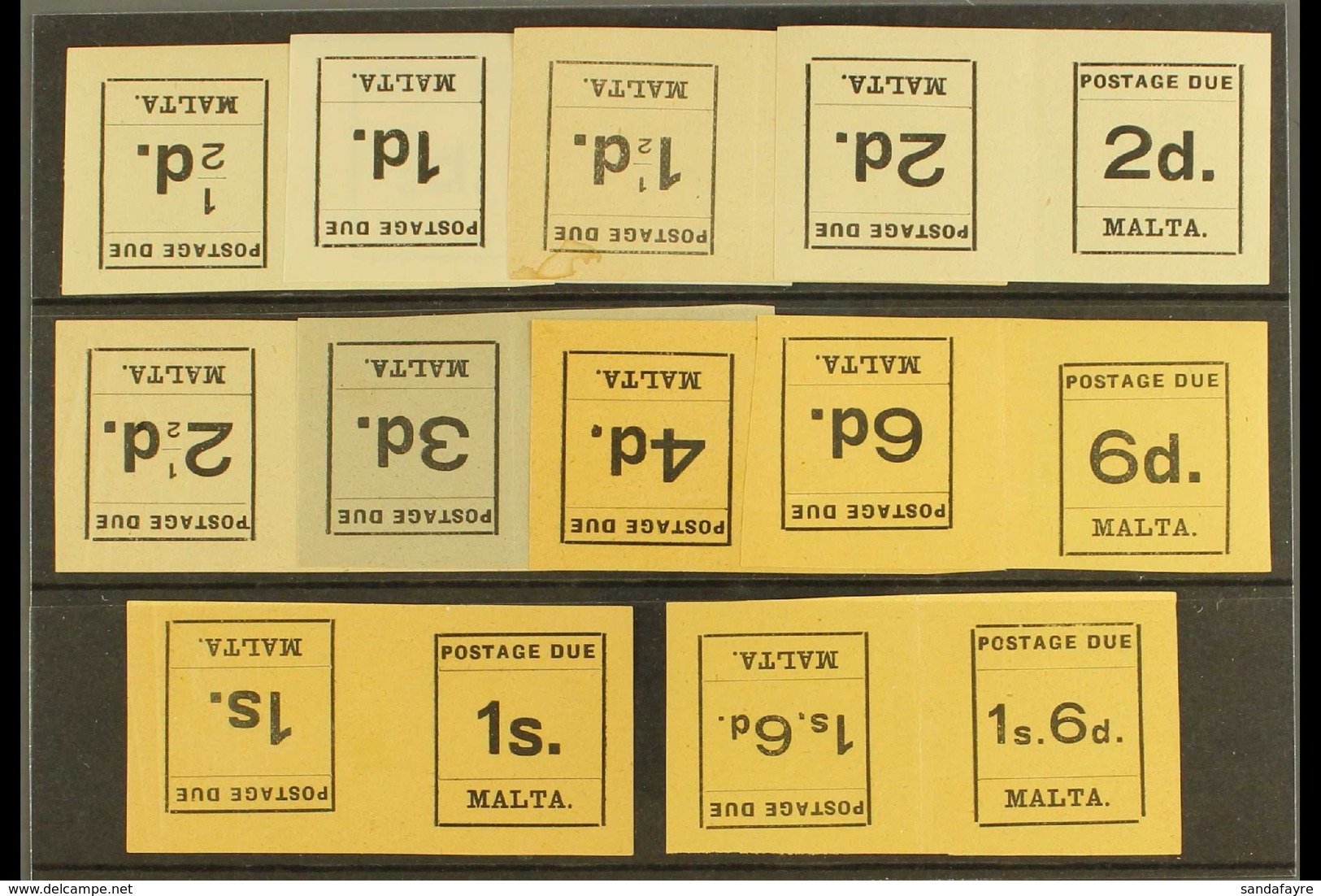 POSTAGE DUES 1925  Typeset Set Complete As Tete-beche Pairs,  SG D1a/10a, Very Fine Mint. (10 Pairs) For More Images, Pl - Malta (...-1964)