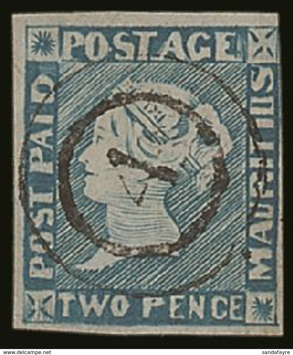 1848-59 2d Blue Intermediate Impression, SG 14, Very Fine Used With 3 Good Margins (4th Just Brushing At Upper Right), F - Mauritius (...-1967)