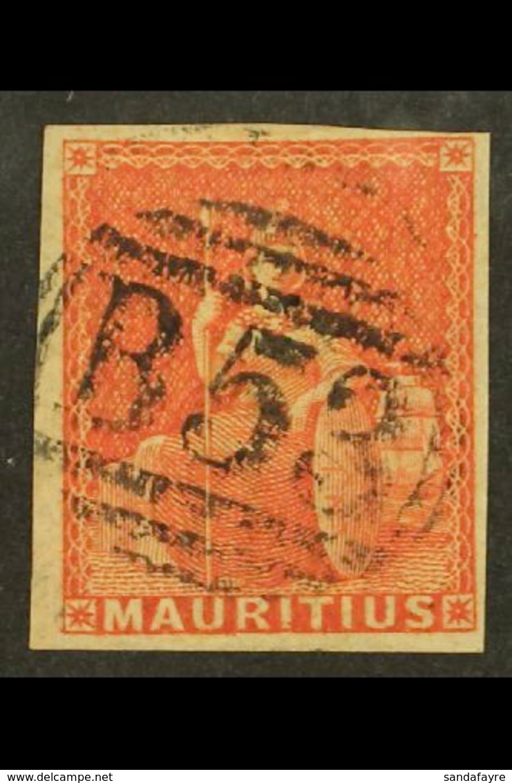 1858 (6d) Vermilion Britannia, SG 28, Fine Used With Clear To Large Margins And Neat Central "B 53" Barred Oval Cancel.  - Maurice (...-1967)