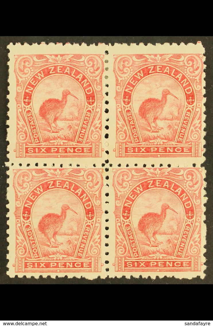 1899-1903 6d Pale Rose Kiwi, SG 265, Mint BLOCK OF FOUR, Gum Disturbed On Right Vertical Pair, The Lower Left Stamp Neve - Sonstige & Ohne Zuordnung
