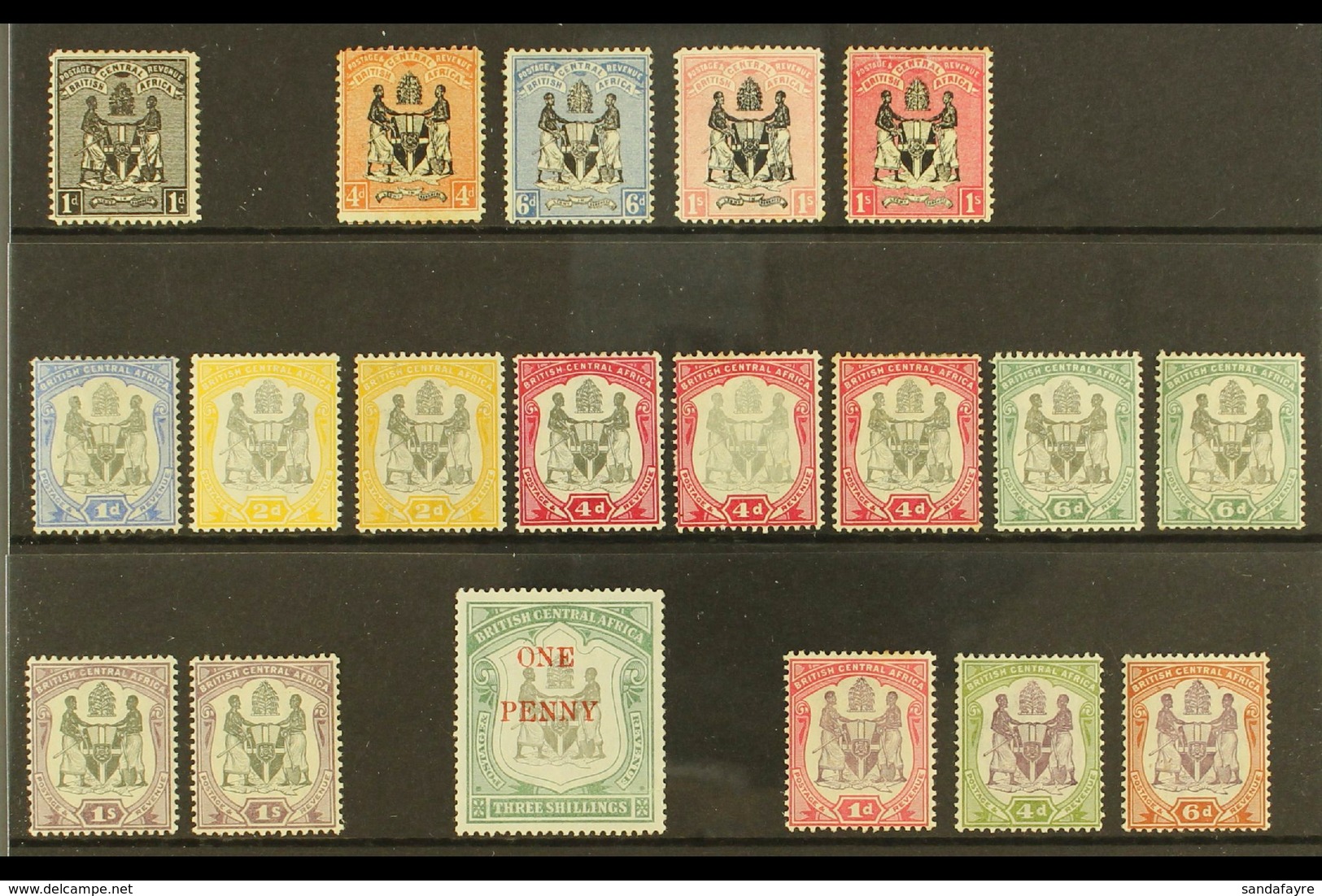 1895-1901 MINT "ARMS" SELECTION Presented On A Stock Card & Includes 1895 1d  (no Wmk), 1896 4d, 6d & 1s Shades, 1897-19 - Nyassaland (1907-1953)