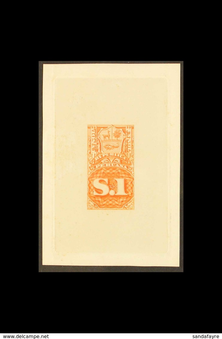 REVENUES 1870 IMPERF DIE PROOF For The 1s Value Printed In Red-orange On Thick Card, Overall Size Approx 57x84mm. Attrac - Peru