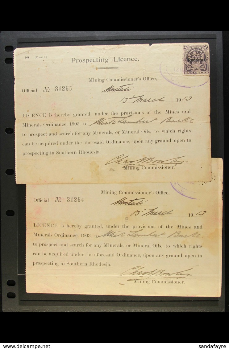 1913 PROSPECTING LICENCE Two Licences, Consecutive Numbers, Issued To Wick Lambert Burke On 13th March 1913, One With 19 - Sonstige & Ohne Zuordnung