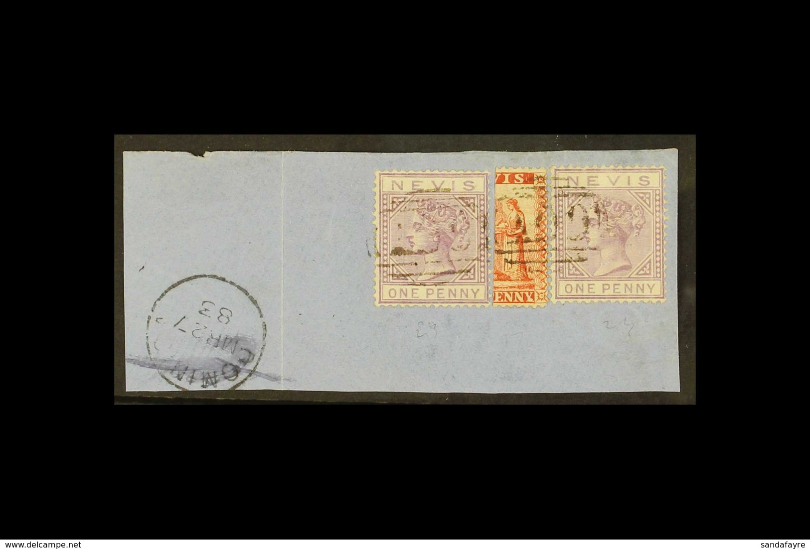 1883 An Attractive Cover Piece Bearing 1d Vermilion-red Vertical Bisect, SG 17a, And 1d 1d Lilac-mauve X2, Tied AO9 Canc - St.Cristopher-Nevis & Anguilla (...-1980)