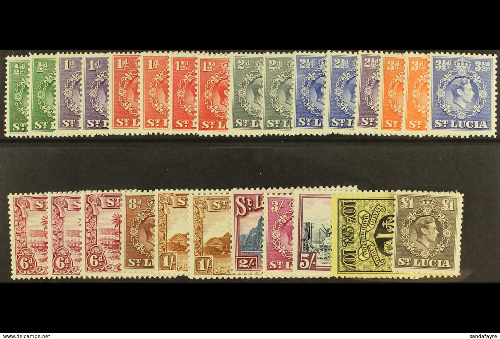 1938-48 Complete Set, SG 128/141, With All Listed Perf Changes And Shades, Superb Never Hinged Mint. (27 Stamps) For Mor - St.Lucia (...-1978)