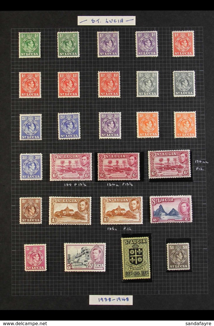 1938-48 KGVI Definitives Set Plus Extra Perfs Of Most Values To 1s, Between SG 128/41, Fine Mint (27 Stamps). For More I - Ste Lucie (...-1978)