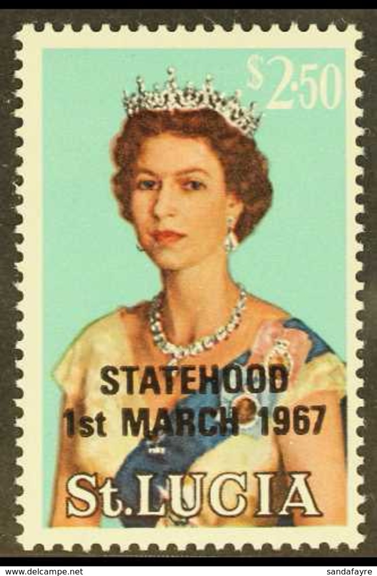 1967 $2.50 Multicoloured QEII With "Statehood" OVERPRINT IN BLACK, Michel 216b (see Note After SG 239), Never Hinged Min - Ste Lucie (...-1978)