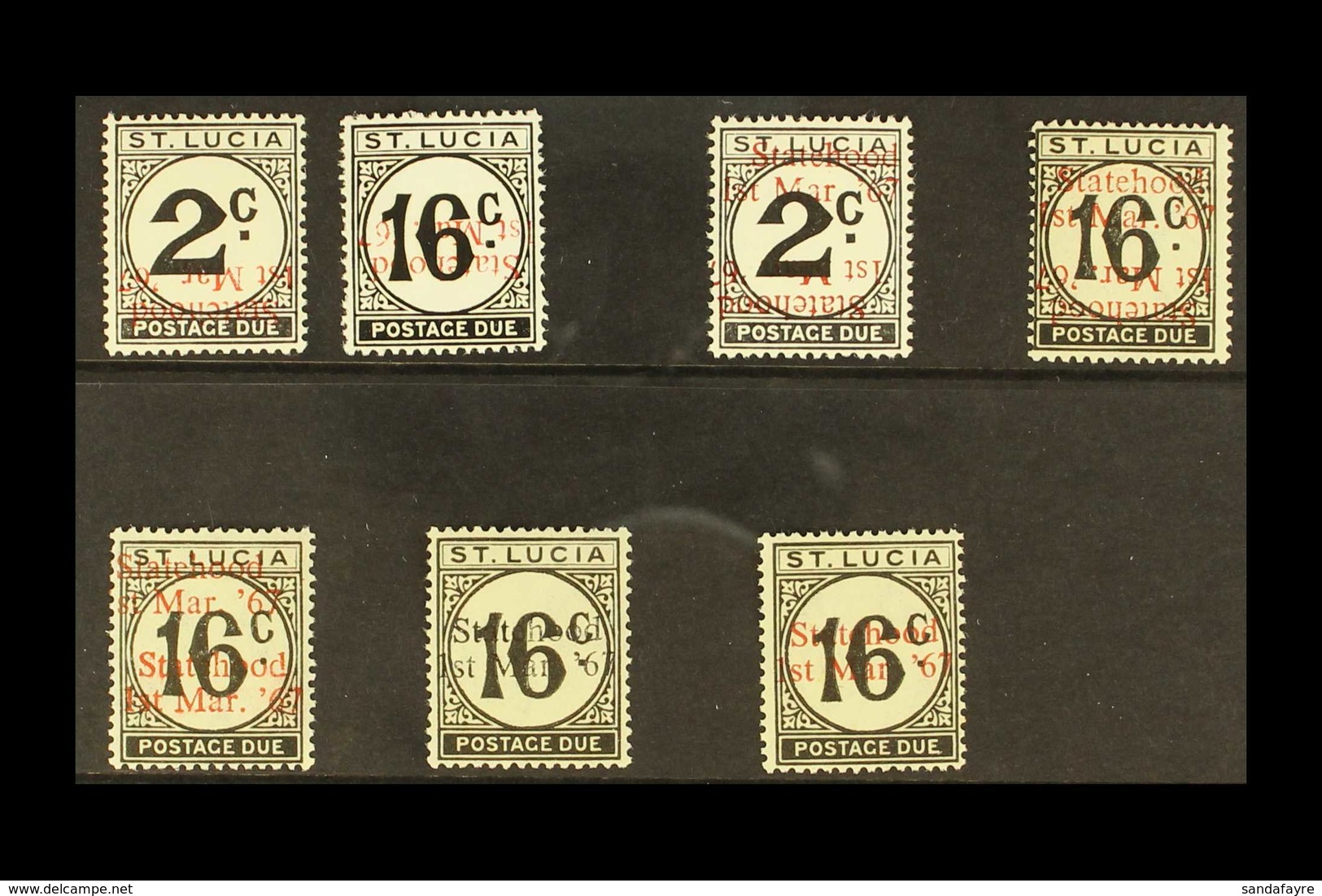 POSTAGE DUES UNISSUED OVERPRINT VARIETIES & ERRORS 1967 Superb Never Hinged Group Of Stamps With "Statehood" Overprints  - Ste Lucie (...-1978)