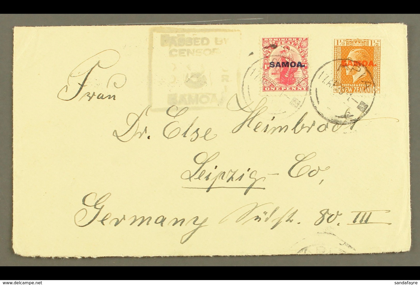1920 Plain Cover To Germany, Sent 2½d Rate, Franked 1d & KGV 1½d , SG 116, 136, Apia 17.04.20 Postmarks, Censor "3" Cach - Samoa