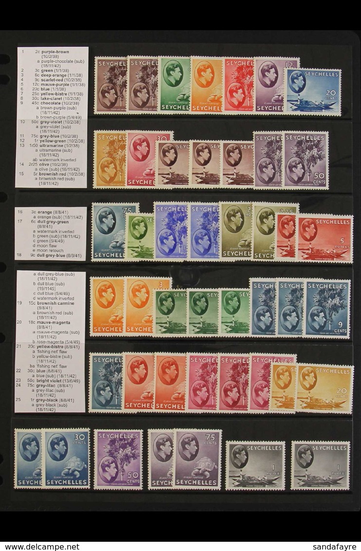 1938-49 Pictorial Definitives Set Complete With ALL SG Or MURRAY PAYNE SHADES / PAPERS, SG 135/149a (CW1/25a), All Never - Seychelles (...-1976)