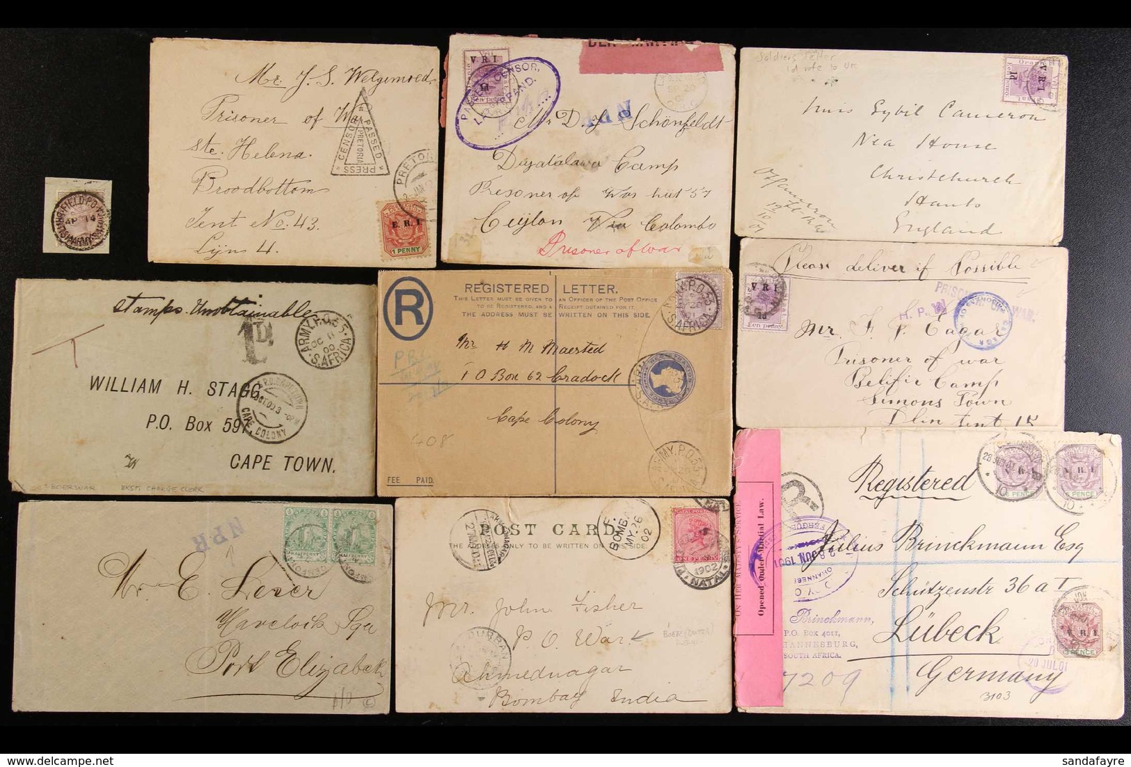 BOER WAR POSTAL HISTORY 1900-02 GROUP Includes 1901 (Jun) Reg Cover To Germany Via London With Johannesburg Censor Cache - Non Classés