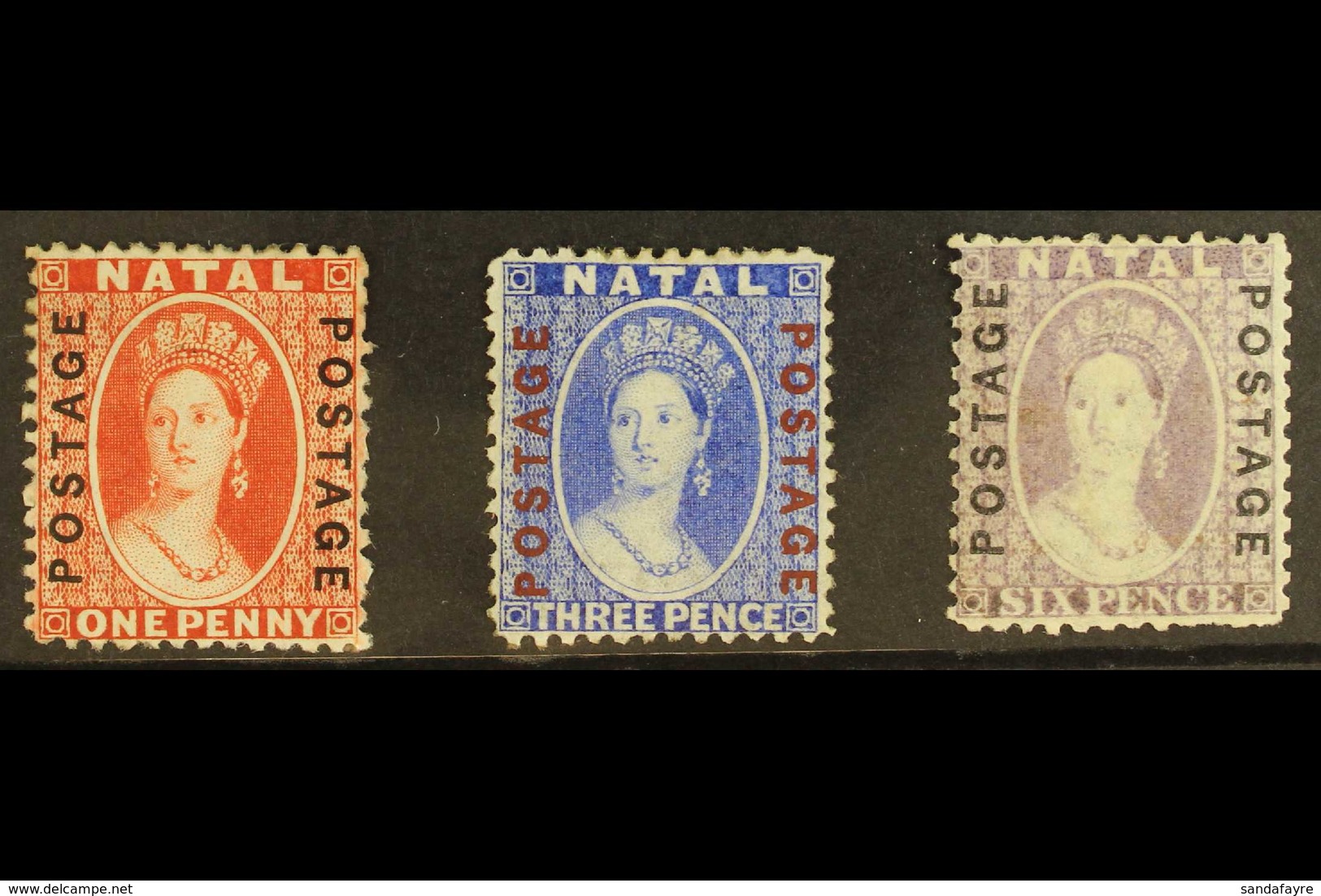 NATAL 1870-73 1d Bright Red, 3d Bright Blue, And 6d Mauve With "POSTAGE / POSTAGE" Vertical Overprints, SG 60/62, Mint W - Non Classificati