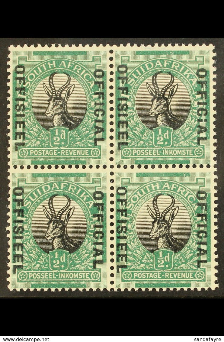 OFFICIAL VARIETY 1929-31 ½d Block Of 4, Upper Pair With Broken "I" In "OFFICIAL" And Lower Pair With Missing Fraction Ba - Ohne Zuordnung
