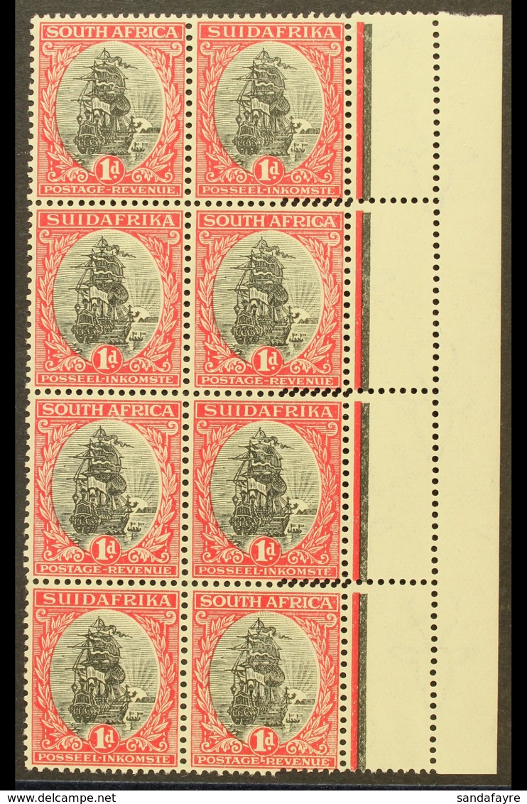 UNION VARIETY 1926-7 1d Black & Red, Pretoria Printing, Right Marginal Block Of 8 With EXTRA STRIKE OF COMB PERFORATOR,  - Ohne Zuordnung