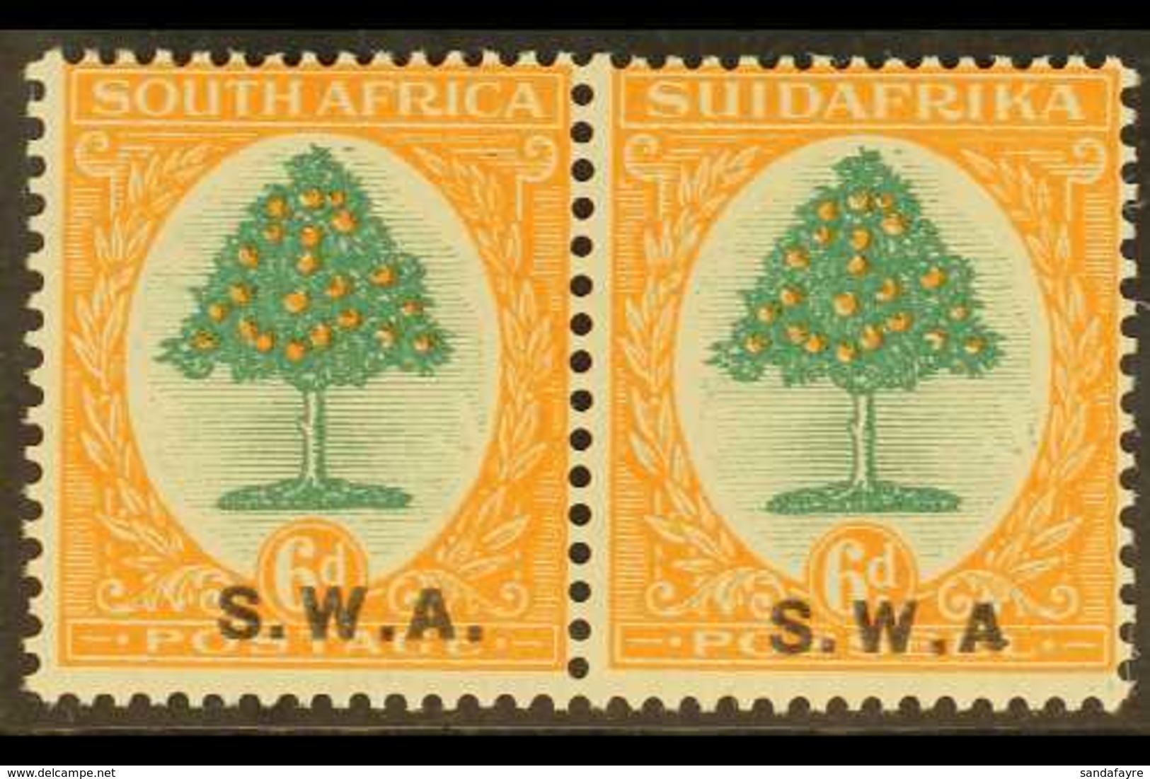 1927-30 6d Green & Orange, One Stamp "Missing Stop After A" Variety, SG 63/63a, Vfm & Variety Is Nhm (2) For More Images - Afrique Du Sud-Ouest (1923-1990)
