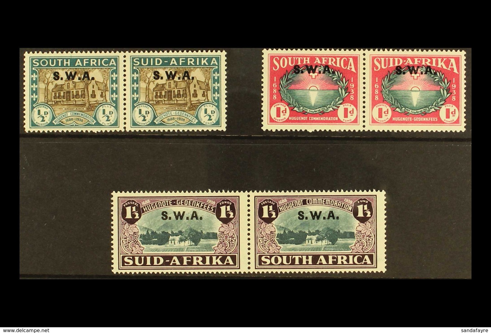 1939 Huguenot Landing Complete Set, SG 111/113, Never Hinged Mint Horizontal Pairs. (3 Pairs) For More Images, Please Vi - Africa Del Sud-Ovest (1923-1990)