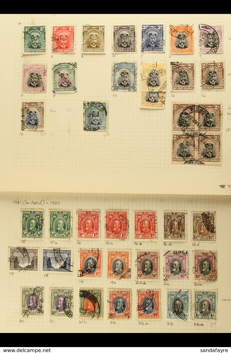 1924-53 USED COLLECTION On Album Pages. Includes 1924 8d, 1s 6d X2, 2s X6 (incl. A Block Of Four), 2s 6d And 5s, 1931-37 - Rhodésie Du Sud (...-1964)