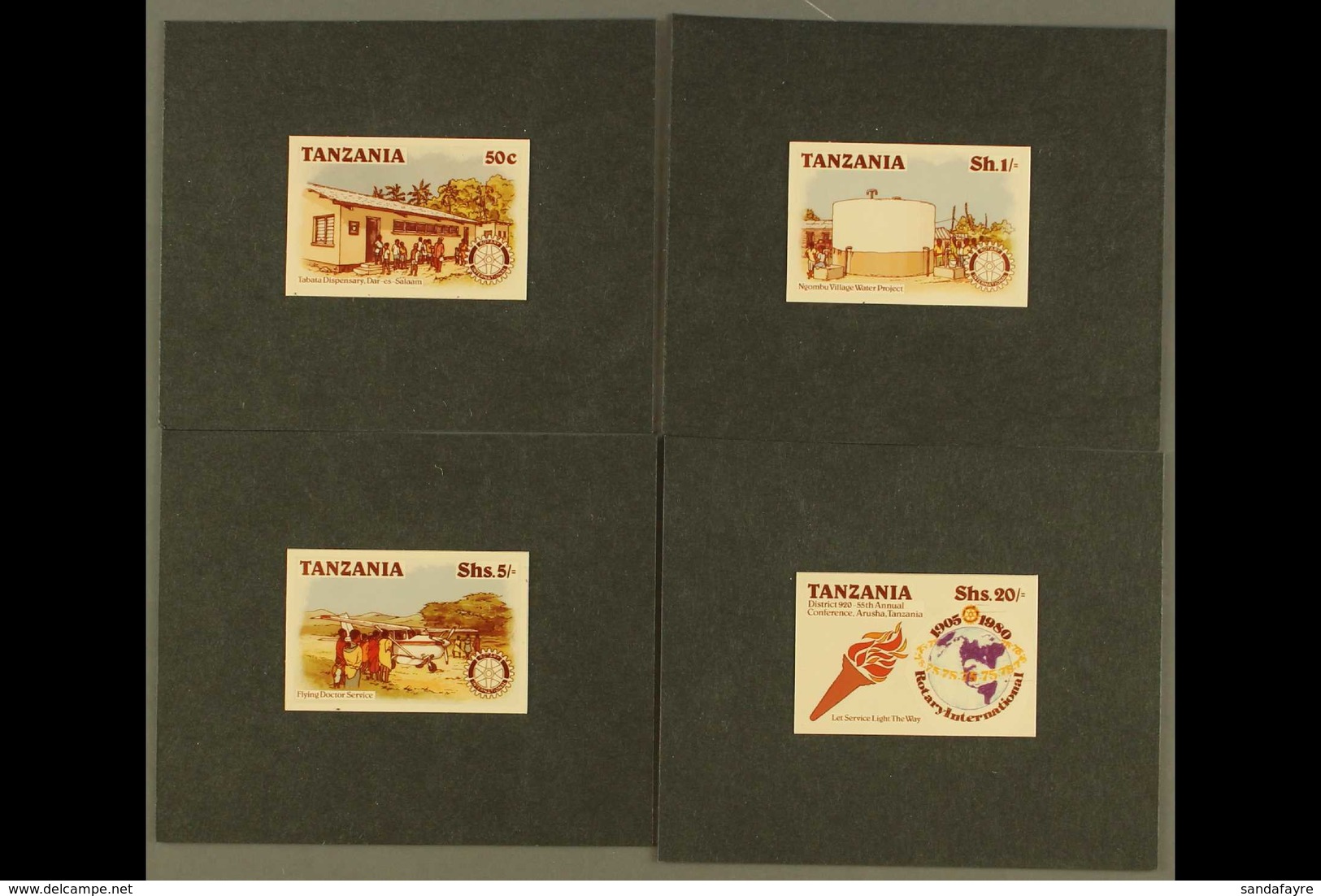 1980 Rotary International Complete Set (SG 278/81) Of Colour Stamp-size IMPERF PHOTO PROOFS Mounted On Cards. Very Fine  - Tansania (1964-...)