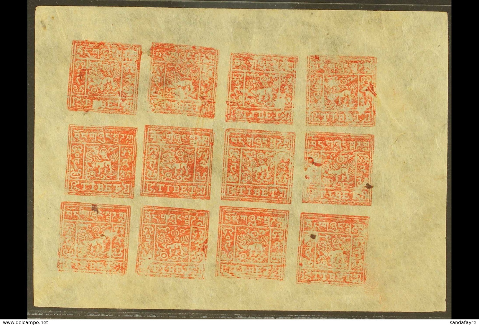 1946 2t Rose-carmine Imperf, SG 12Ba, A Superb COMPLETE MINT SHEET OF TWELVE From Setting IIb. (12 Stamps) For More Imag - Tibet