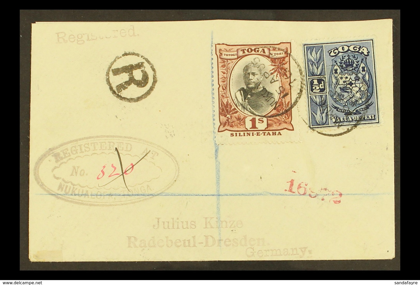 1905 (15 April) Registered Cover To Germany Bearing 1897 ½d & 1s (SG 38 & 50) Tied By Nukualofa Cds's; Nice Range Of Tra - Tonga (...-1970)