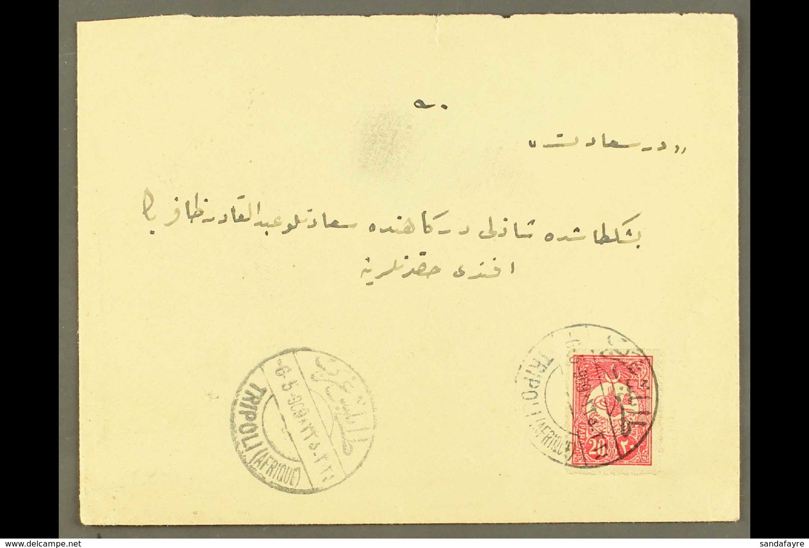 TRIPOLI (LIBYA) 1909 (May) Envelope Bearing 20pa To Instanbul (flap Missing), With Good Clear Bilingual Tripoli Cds, Arr - Sonstige & Ohne Zuordnung