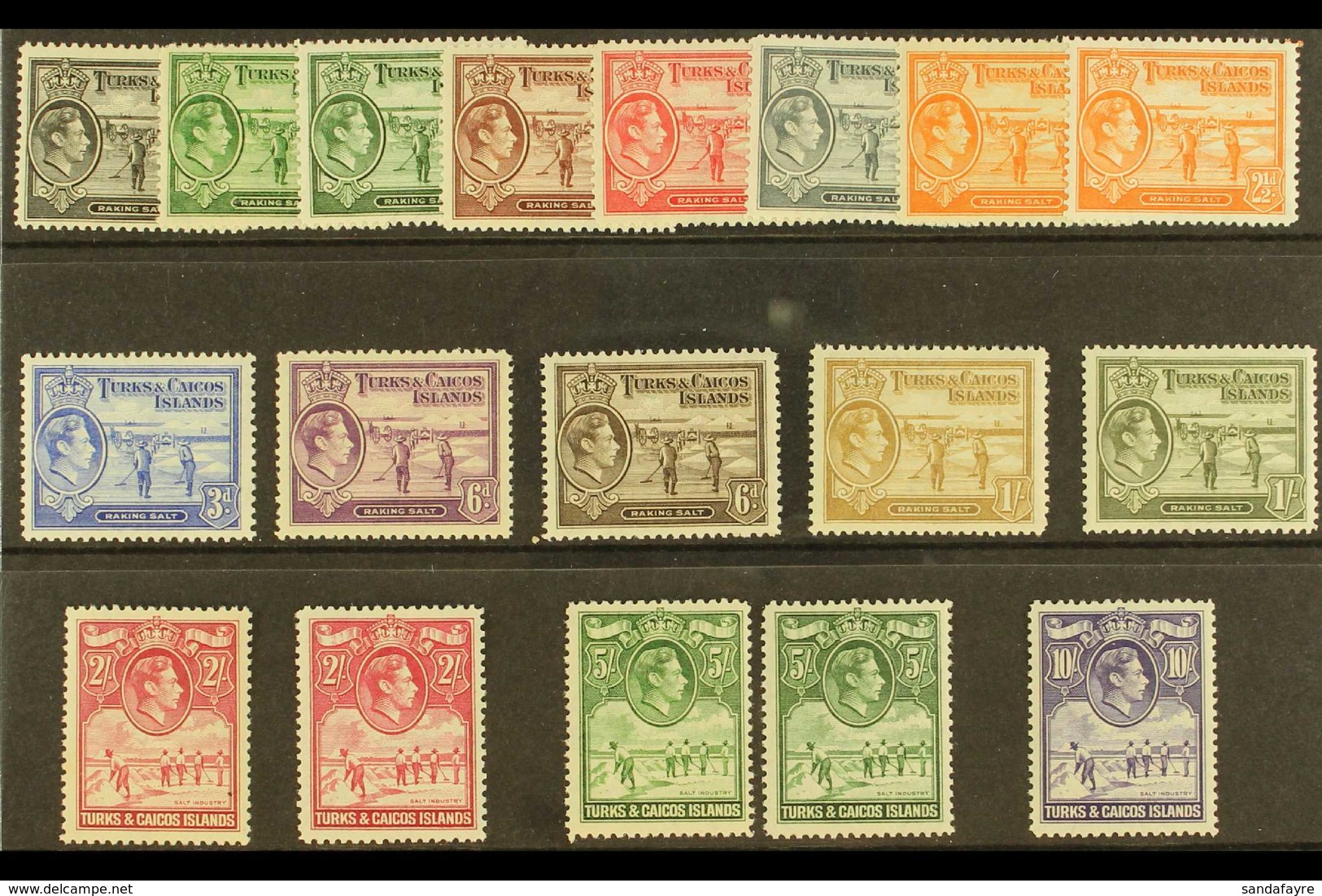 1938-45 Definitives Complete Set, SG 194/205, Plus All SG Listed Additional Shades, Never Hinged Mint. Lovely! (18 Stamp - Turks & Caicos