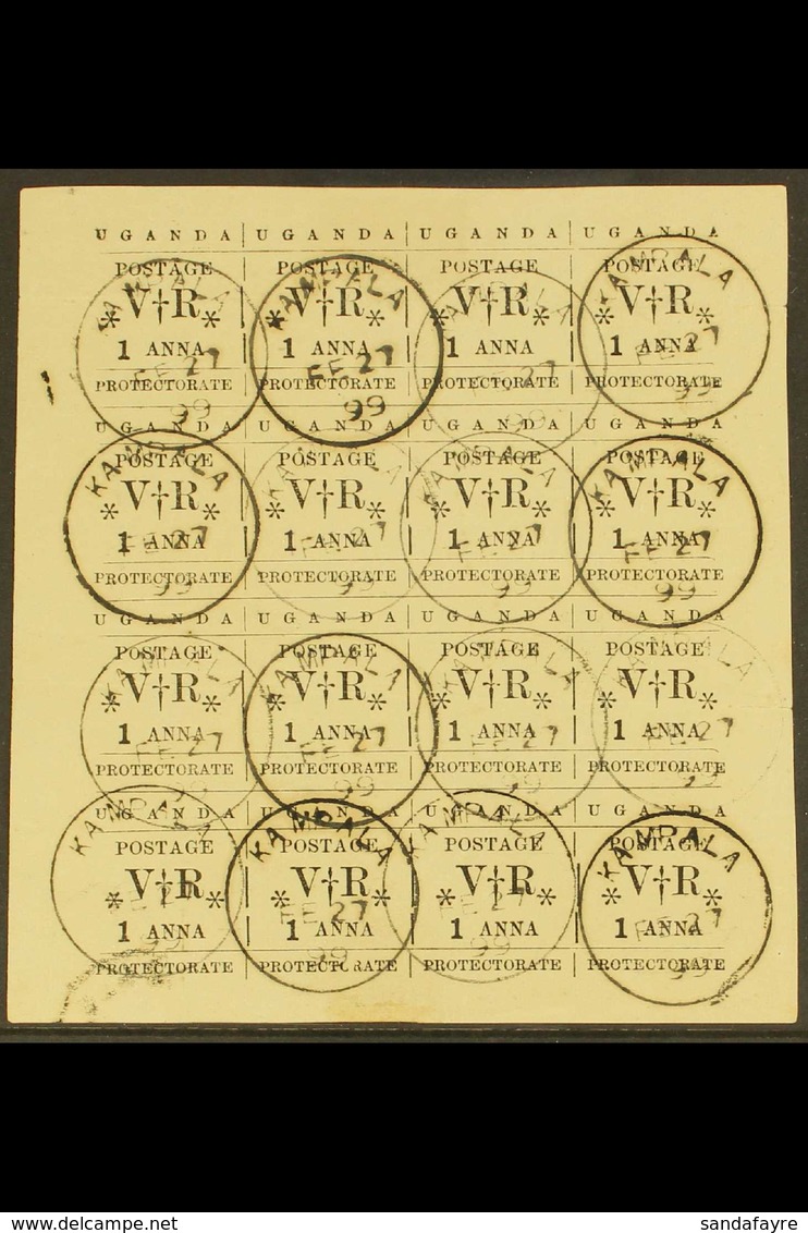 1896 COMPLETE PANE 1a Type-set In Black, SG 55, Complete Pane Of 16, One Copy Showing The Variety "small O", SG 55a, Ver - Ouganda (...-1962)