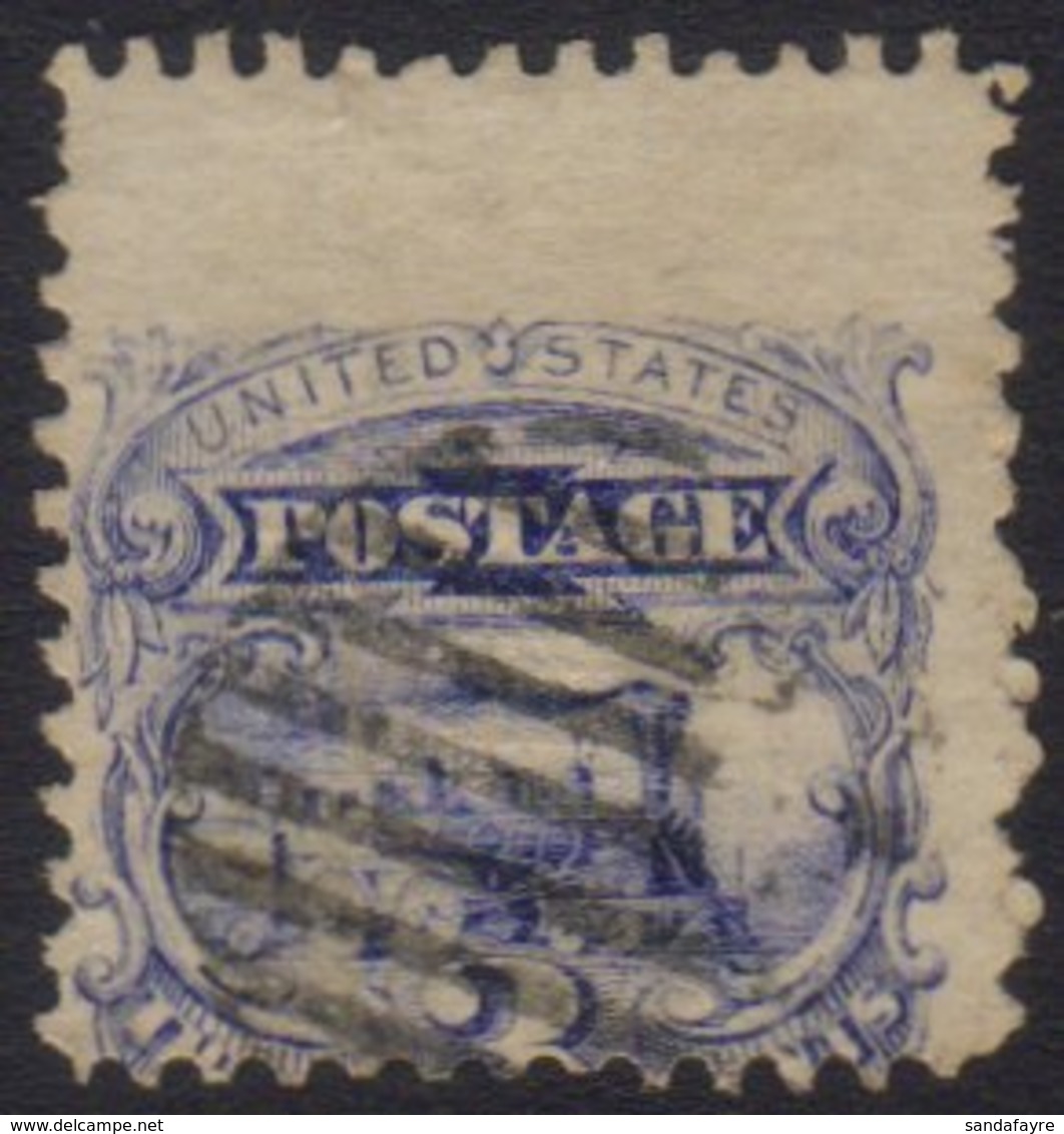 1869 3c Deep Ultramarine Locomotive Stamp MISPERFORATION, Lightly Used Example With A Massive 4mm Downward Misplacement  - Sonstige & Ohne Zuordnung