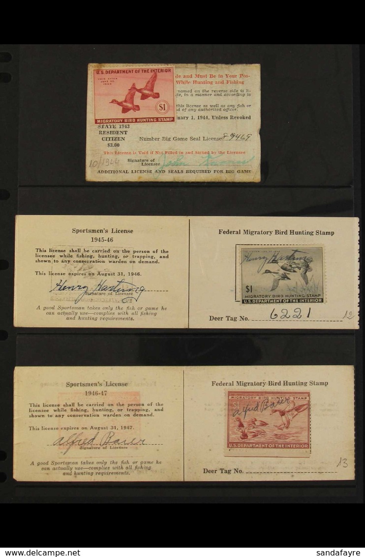 HUNTING PERMIT LICENCES 1943-98 Hunting Permit Stamps Affixed To Original LICENCES, All Different, Six Date Between 1943 - Autres & Non Classés