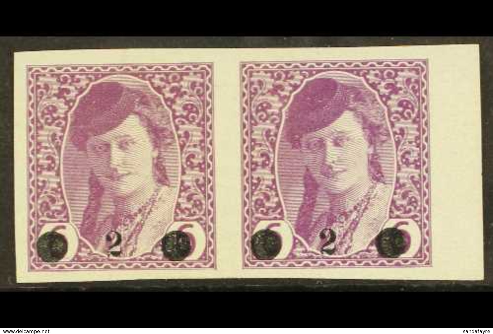 ISSUES FOR BOSNIA 1919 "2" On 6h Mauve Surcharge (Michel 27, SG 50), Mint Marginal Horizontal PAIR, Fresh, Minor Ripples - Sonstige & Ohne Zuordnung