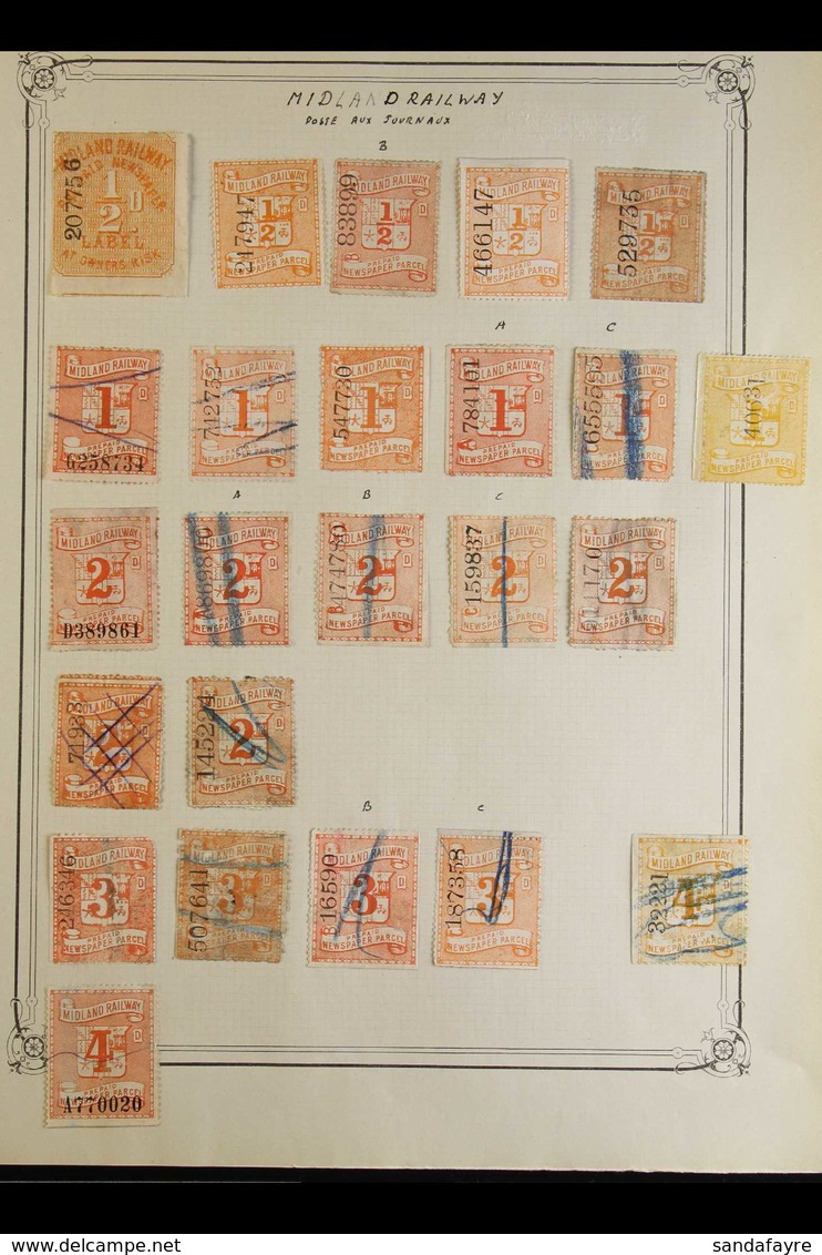 MIDLAND RAILWAY Mint And Used (mainly Used) collection Of Newspaper And Parcel Stamps On Old Album Pages. With Circa 186 - Sonstige & Ohne Zuordnung