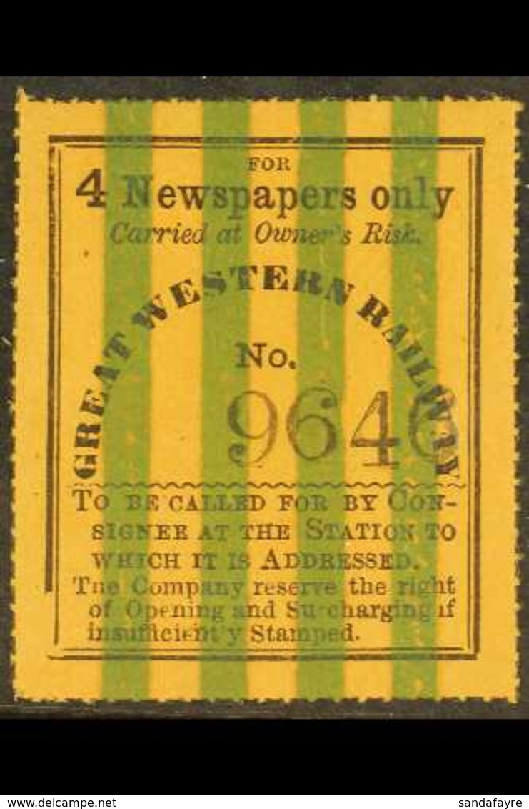 GREAT WESTERN RAILWAY Circa 1868 (rouletted In Colour) "For 4 Newspapers Only", Ewen 54, Very Fine Mint. Scarce! For Mor - Sonstige & Ohne Zuordnung