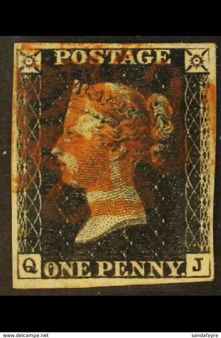 1840 1d Black 'QJ' Plate 4, SG 2, Used With 4 Margins & Red MC Cancellation. For More Images, Please Visit Http://www.sa - Ohne Zuordnung