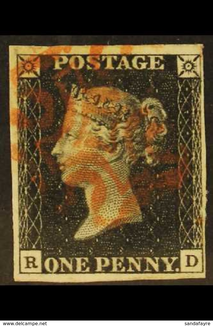 1840 1d Black 'RD' Plate 8, SG 2, Used With 4 Margins & Red MC Cancellation. For More Images, Please Visit Http://www.sa - Ohne Zuordnung